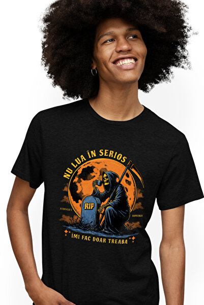 StoryGift Romania Tricou Barbati Moartea Cu Cafea Si Coasa La Mormant Nu Lua ...