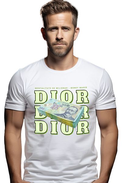 StoryGift Romania Tricou bărbătesc - 100 lei românești cu imprimeu pe față, 100% bumbac, alb, mărimea XS
