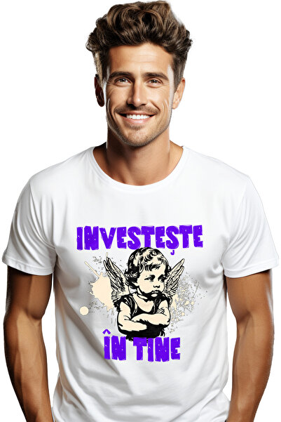StoryGift Romania Tricou Barbati Inger Suparat Cu Aripi Text Investeşte În Ti...