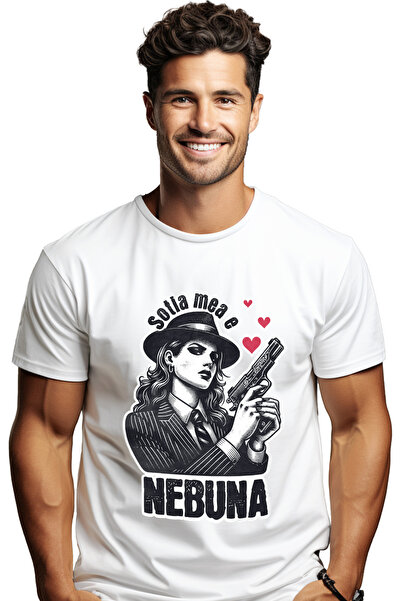 StoryGift Romania Men's T-Shirt Woman With Gun Powerful Funny Text My Wife Is Crazy With Print On Left