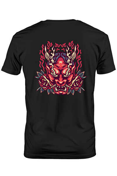 StoryGift Romania Tricou Barbati Cu Monstru, Masca Oni, Flacari, Trandafiri, ...