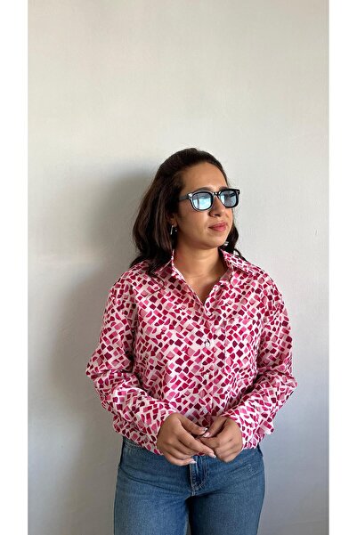 Gizybutik Pembe Desenli Uzun Gömlek