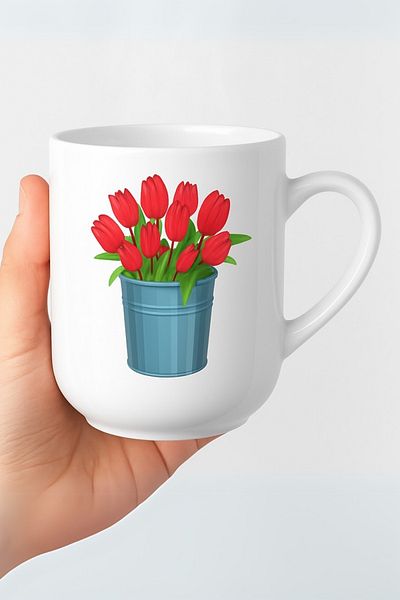 GENGSİ Red Tulips Classic Porcelain Mug with Handle 280 ml