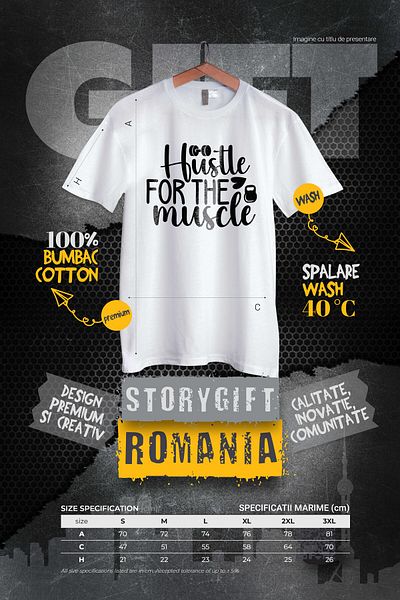 StoryGift Romania Men's T-shirt with a message that urges you to work for your muscles - gym training with i STG