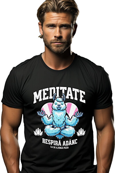 StoryGift Romania Tricou Barbati Meditate Lama Respira Adanc O Sa Vina Pizza,...