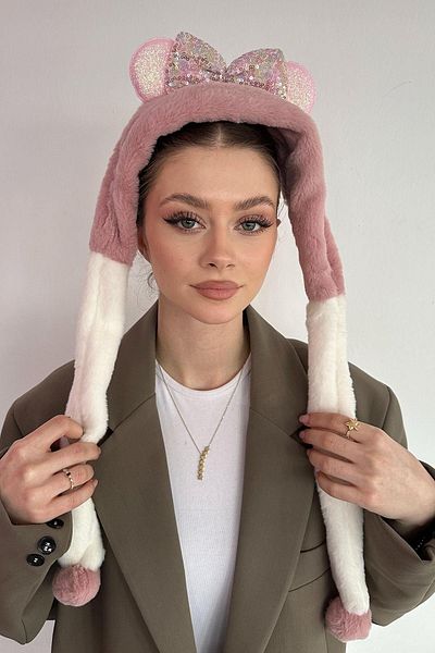 TAKIŞTIR وشاح للأطفال مزود بشريط لحماية الأذن باللونين البودرة والأبيض