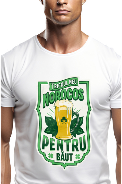 StoryGift Romania Tricou Barbati Tricoul Meu Norocos Pentru Petreceri Alcool Bere Cu Imprimeu Pe Fata, 100% Stg