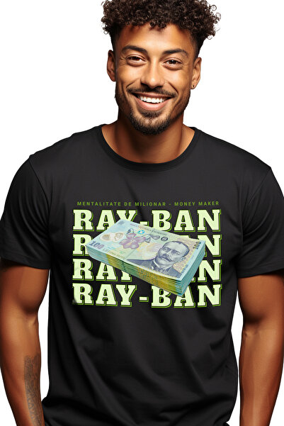 StoryGift Romania Tricou Barbati Ray-ban - 100 Lei Romanesti Cu Imprimeu Pe F...