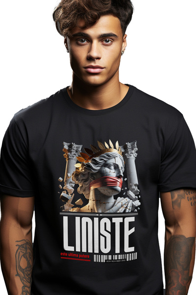 StoryGift Romania Tricou Barbati Liniste Statuie Cu Bandana La Gura Grecia Antica Cu Imprimeu Pe Fata, 100% Stg