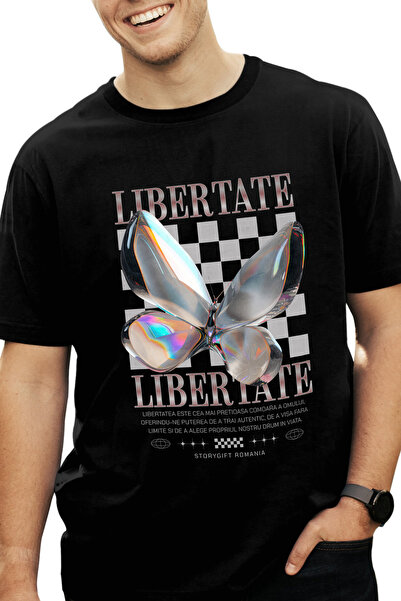 StoryGift Romania Ανδρικό T-Shirt Freedom με στάμπα μπροστά, 100% Βαμβάκι, Μα...