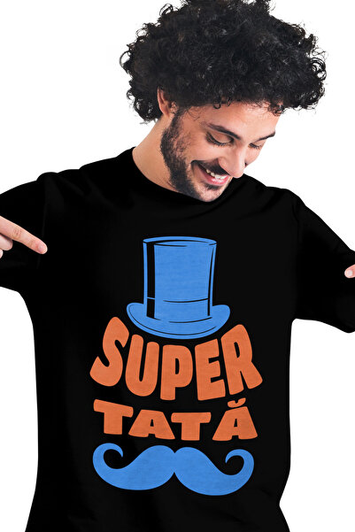 StoryGift Romania Tricou Barbati Super Tata, Palarie Inalta Si Mustata, Famil...
