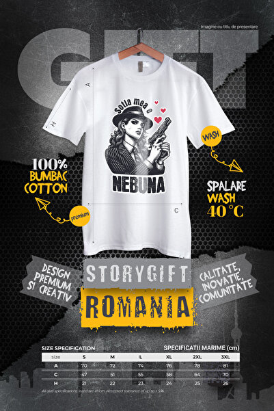 StoryGift Romania Men's T-Shirt Woman With Gun Powerful Funny Text My Wife Is Crazy With Print On Left
