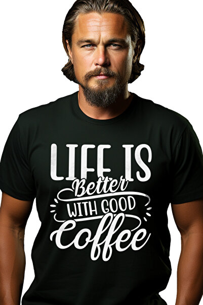 StoryGift Romania Tricou Barbati Cu Mesajul "viata E Mai Tare Cu O Cafea Buna...