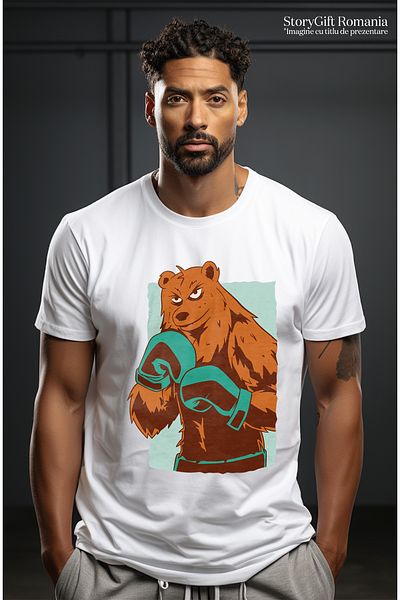 StoryGift Romania Personalized Men's T-Shirt For Contact Game Lovers "Boxing Bear", With Stg Print