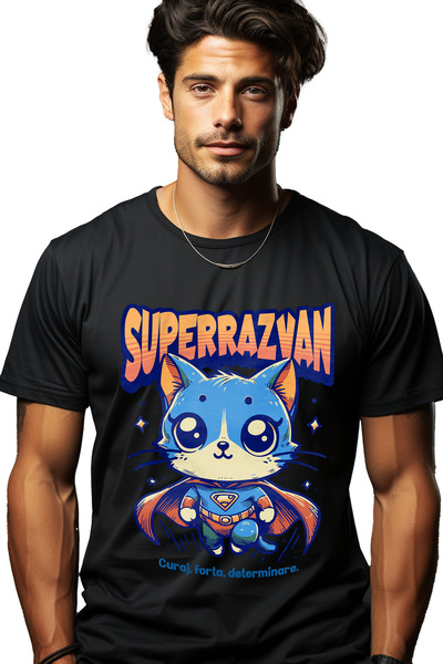 StoryGift Romania Tricou bărbătesc Super Răzvan, Supererou, Pisică Zburătoare...