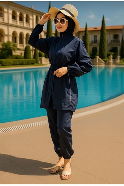 ozzıy34 Navy Blue Hijab Swimsuit Suit