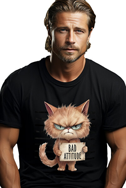 StoryGift Romania Tricou Barbati Cu Pisica In Puscarie Cu Mesajul "bad Attitu...