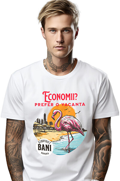 StoryGift Romania Tricou Barbati Falmingo Roz Pe Plaja Economii Prefer Vacant...