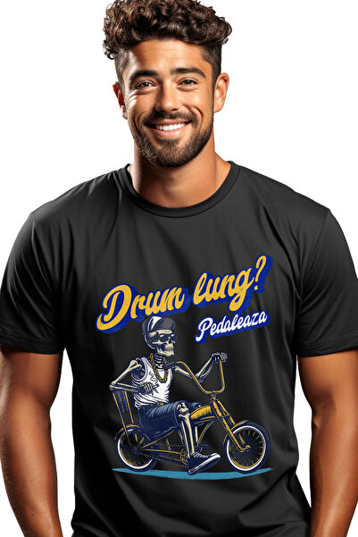 StoryGift Romania Tricou Barbati Drum Lung Pedaleaza. Schelete Pe Bicicleta C...