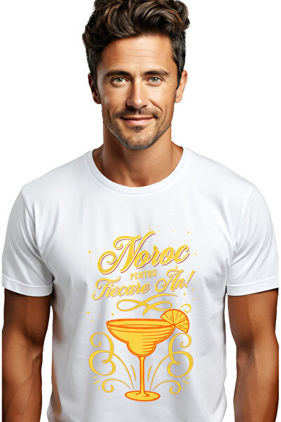 StoryGift Romania Tricou Barbati Noroc Pentru Fiecare An! Pahar Sampanie Baut...