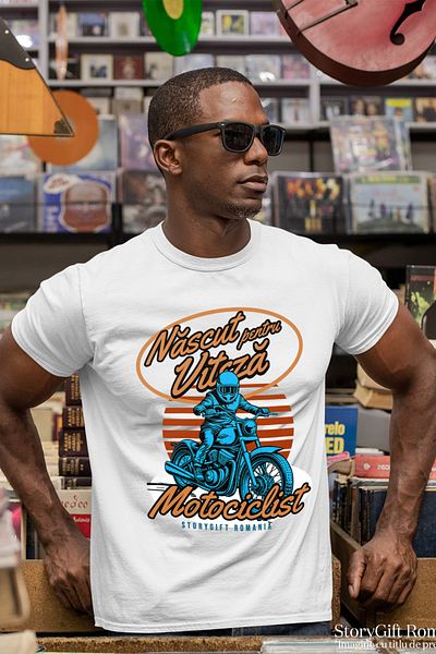 StoryGift Romania Tricou Barbati Motociclist Nascut Pentru Viteza Motor Cu Imprimeu Pe Fata, 100% Bumbac, Astg