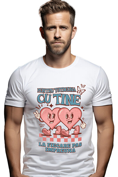 StoryGift Romania Tricou Barbati Inimi Fericite Cuplu La Fiecare Pas Impreuna...