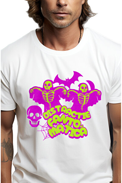 StoryGift Romania Tricou Barbati Distractie Fantomatica Schelete Si Craniu H4allowen Cu Imprimeu Pe Fata, 10stg