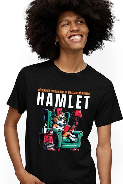StoryGift Romania Tricou Barbati Hamlet Caine Citind Carti Iubitorr De Lectura Cu Imprimeu Pe Fata, 100% Bumstg
