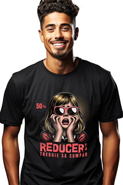 StoryGift Romania Tricou Barbati Femeie Socata Cu Ochelari Rosii Text 50% Red...