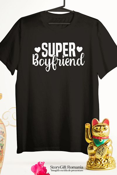 StoryGift Romania Men's T-shirt for the loyal boyfriend with the message in English "Super boyfriend" with print on STG