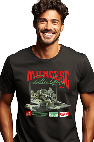 StoryGift Romania Tricou Barbati Muncesc Din Greu Pe Laptop - Teanc De Bani R...