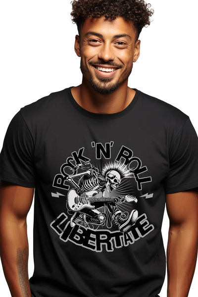 StoryGift Romania Tricou Barbati Libertate - Punk Rock And Roll Cu Imprimeu P...