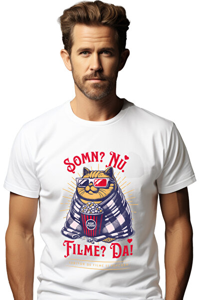 StoryGift Romania Tricou Barbati Pisica In Patura Text Somn Nu, Film Da Cinem...