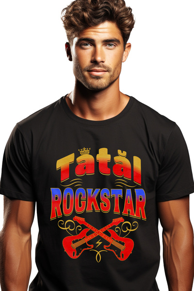 StoryGift Romania Tricou Barbati Tatal Rockstar, Muzician, Familie, Iubire Cu...