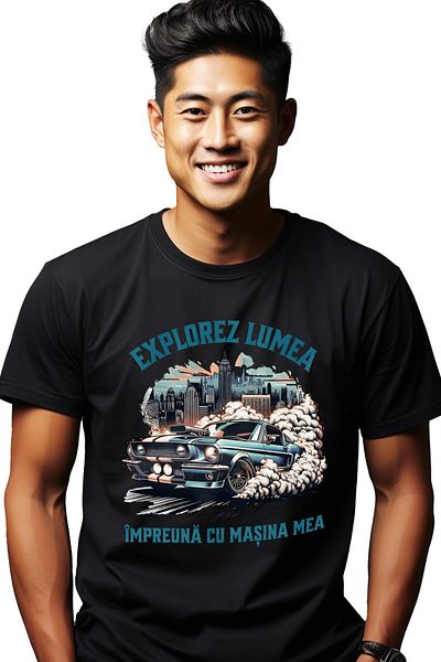 StoryGift Romania Tricou Barbati Explorez Lumea Impreuna Cu Masina Mea Viteza Cu Imprimeu Pe Fata, 100% Bumstg