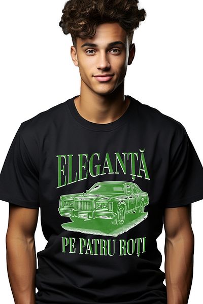 StoryGift Romania Tricou Barbati Eleganta Pe Patru Roți Masina Clasica Viteza Motor Cu Imprimeu Pe Fata, 100stg
