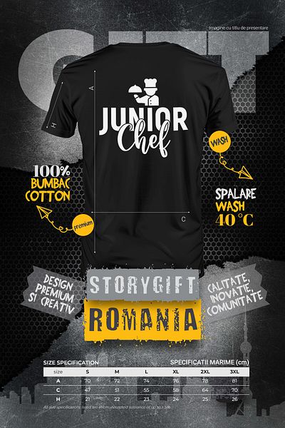 StoryGift Romania Men's T-shirt for junior chefs - cooked food ingredients with print on the back, STG