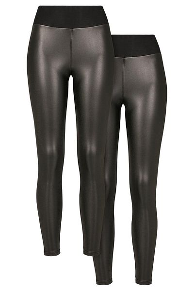 Urban Classics Damen Ladies Faux Leather High Waist Leggings 2-pack