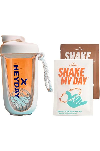 HEYDAY Shaker Bottle with Stainless Steel Blender Ball 550 ml (W Shaker + Vanilla/Mocha)