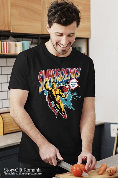 StoryGift Romania Men's T-Shirt Super Denis, Superhero I'm Here For You With Print On The Front, 100% Cotton