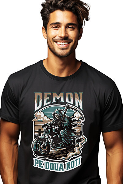 StoryGift Romania Tricou Barbati Demon Pe Doua Roti Moartea Cu Coasa Pe Motor...