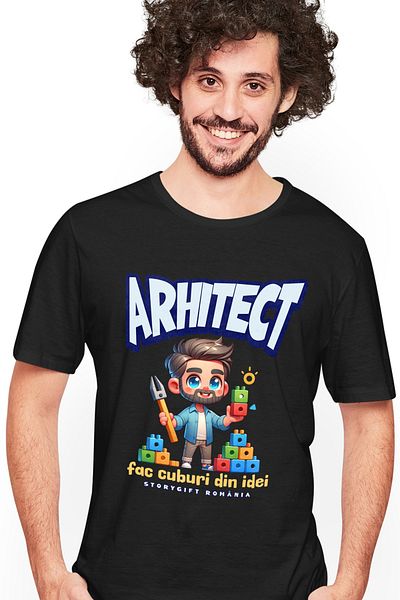 StoryGift Romania Tricou Barbati Arhitect Text Fac Cuburi Din Idei Inspiratie Desen Cu Imprimeu Pe Fata, 100 Stg