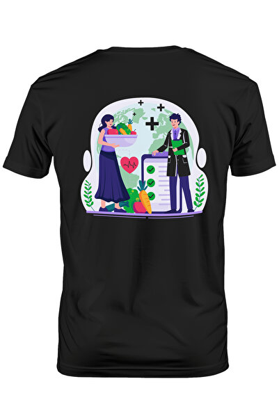 StoryGift Romania Tricou bărbătesc cu Ziua Sănătății, Alimente, Fructe, Legum...