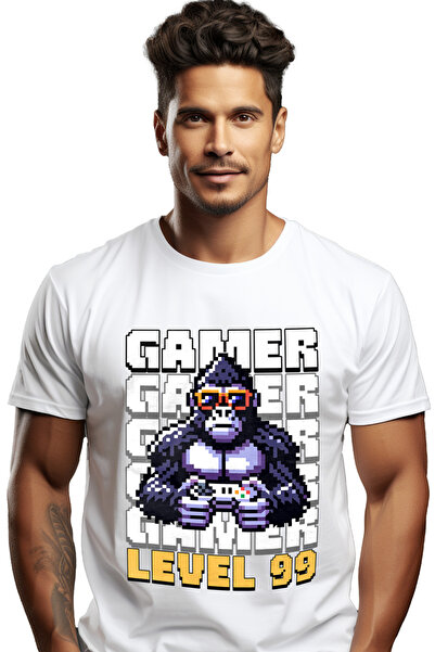 StoryGift Romania Tricou Barbati Gamer Gorila Level 99 Pixel Jocuri Video Cu ...