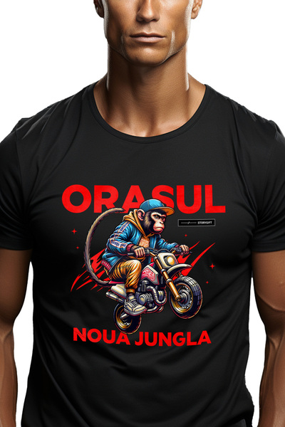 StoryGift Romania Tricou Barbati Orasul Noua Jungla, Maimuta Pe Bicicleta, Ha...