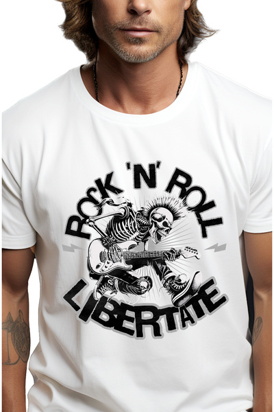 StoryGift Romania Tricou Barbati Libertate - Punk Rock And Roll Cu Imprimeu P...