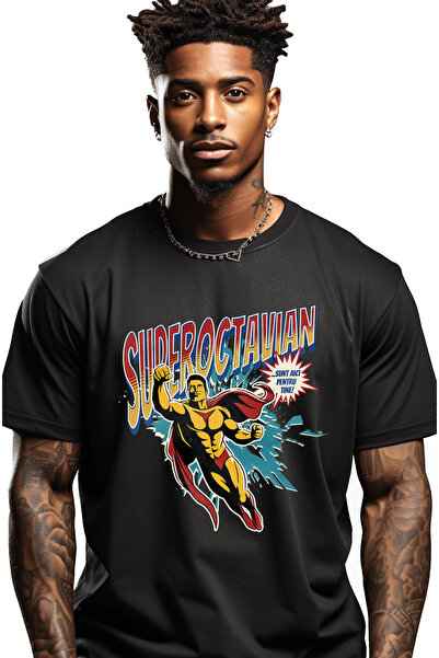 StoryGift Romania Tricou Barbati Super Octavian, Supererou Sunt Aici Pentru T...
