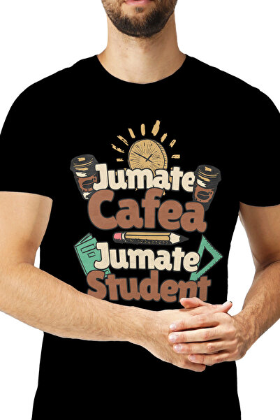 StoryGift Romania Tricou Barbati Jumate Cafea, Jumate Student Facultate Scoal...