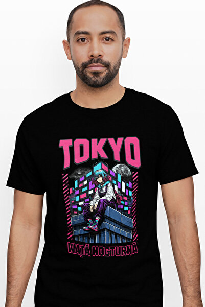 StoryGift Romania Ανδρικό T-shirt Κορίτσι με τουβλάκια Πανσέληνος Τόκιο. Νυχτ...