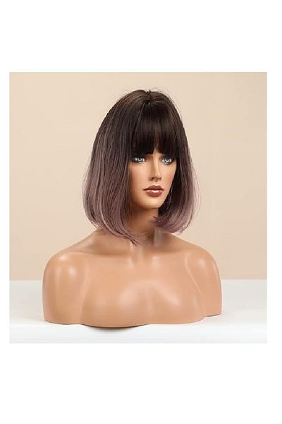 animis beauty Peruca bob Ombre Mov, fibra sintetica cu aspect natural, par mediu drept, cu breton, 30 cm